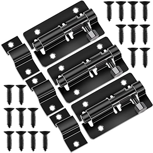 DKBT Door Lock Bolts Gate Bolt 3Pcs (3'') 75mm 304 Stainless Steel Black | Heavy Duty Door Security Bolts Barrel Slide Latch Lock Garden with Screws for Bathroom Shed Door Yard Garage Gates