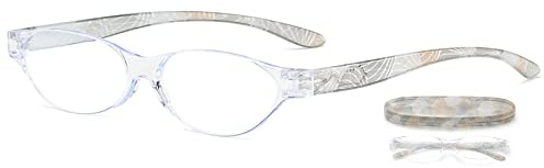 Lanomi Mode Lesebrille Blaulichtfilter Randlos Schmal Oval Blumenmuster Lesehilfe Sehhilfe Kleine Leicht TR90 UV400 Schutz Brille mit Etui
