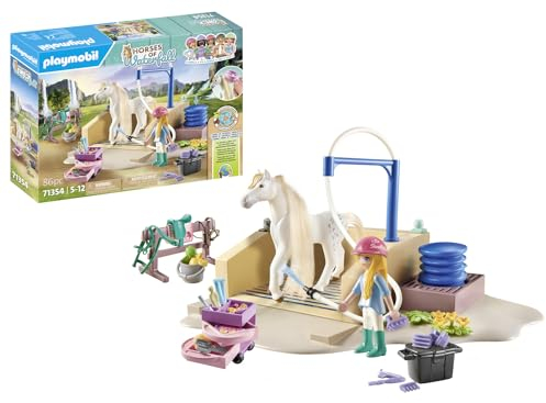 PLAYMOBIL Horses of Waterfall 71354 Area di Cura e Lavaggio per Cavalli, Giri in Lungo e in Largo e Selfie in Comune, Giochi di Ruolo Divertenti, Giocattolo sostenibile per Bambini dai 5 Anni in su