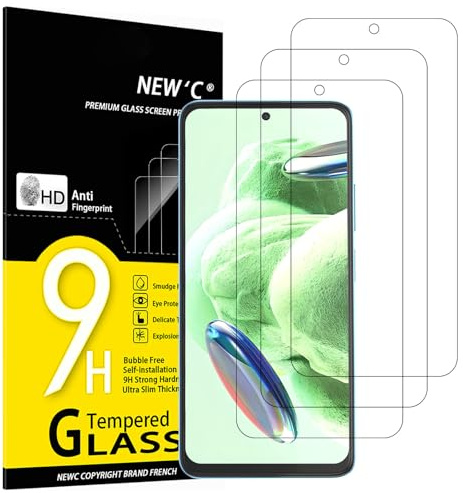 NEW'C 3 Pack Designed for Xiaomi Redmi Note 12 5G / 4G, Screen Protector Tempered Glass,Case Friendly Scratch-proof, Bubble Free, Ultra Resistant