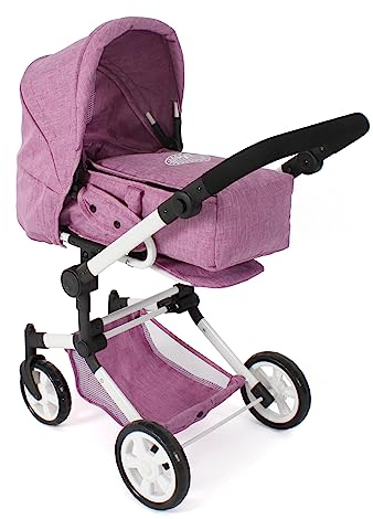 Bayer Chic 2000® 3in1 Kombi Puppenwagen Jara – Jeans Pink – faltbar, höhenverstellbarer Griff 47-78 cm – Tragetasche – Puppen bis 52 cm, 4-8 J, 27.56 x 16.14 x 33.46 in