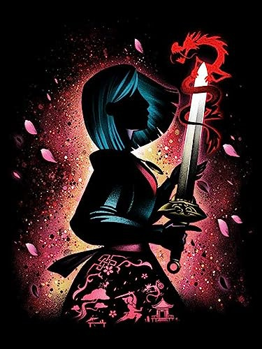 HUANNY DIY Diamond Painting Mulan Diamond Art Kits, 5D Full Drill Cross Stitch Embroidery kit, Funny, 12''×16''