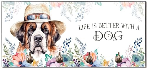Cadouri Design-Hundegarderobe mit Bernhardiner - Leinenhalterung für Halsband, Leine & Geschirr - originelles Geschenk für Hundebesitzer - handgefertigt