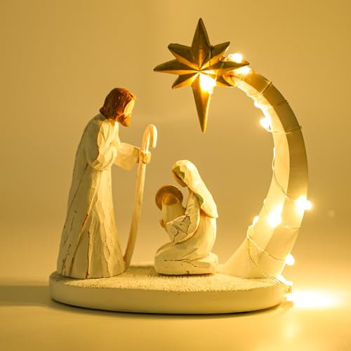 Nativity Sets for Christmas Indoor- Nativity Set with LED Lights, Nativity Scene with Manger, Nativity Sets & Figures Nativity Story- Christmas Tabletop Decorations
