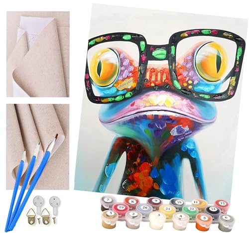 ToeTs Malen nach Zahlen Erwachsene und Kinder Bunter Frosch mit Brille DIY Ölgemälde Geschenk-Kits vorgedruckte Leinwand Kunst Home Wandkunst Decoration Geschenk