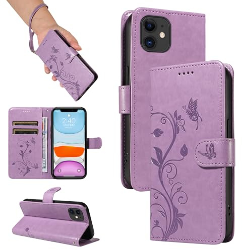 SRISHP Hülle für iPhone 12 Mini Handyhülle, Violett | Premium PU Leder, Handyhülle Mit Band, Magnet Flip Case, Kartenfächer, Ständer Klappbar Tasche, Standfunktion Schutzhülle