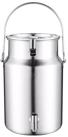 Acciaio Inox 304 Lattina Di Latte, 5-10L Secchio Per Il Latte Secchio Per Vino Brocca Per Acqua Bidone Per Olio Bevanda Distributore Di Bevande Con Rubinetto E Maniglia Singola, Argento, 10L
