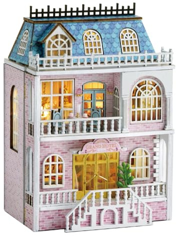 CUTEROOM Miniatur Haus, DIY Puppenhaus Set aus Holz, Mini Hausbau-Set mit Möbeln und LED Licht, Geburtstagsgeschenk für Junge Menschen (Romantic Castle)