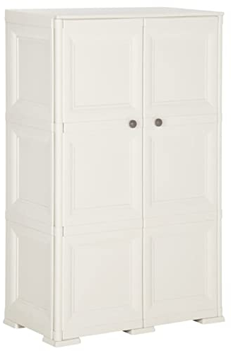 ARKEM Kunststoffschrank 79x43x125 cm Gartenschrank Werkzeugschrank Terrassenschrank WerkzeugschräNke Kunststoffschrank FüR AußEn Holzdesign Angora-Weiß