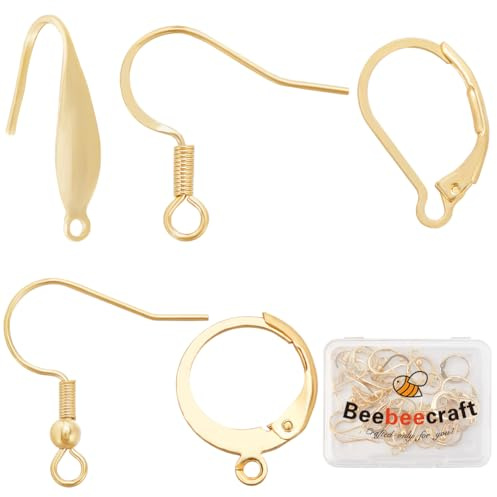 Beebeecraft 5 Styles 50 Teiliges Ohrringhaken Set Aus 24K Vergoldetem Messing Und Edelstahl Ohrringzubehör Für Die Herstellung von Ohrringen Und Schmuck