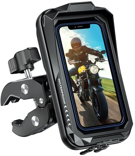 BTNEEU Motorcycle Phone Mount Waterproof 360° Rotatable Motorbike Phone Holder with Touch Screen Sun Visor Anti-Shake Motorcycle Mirror Phone Holder Moped Phone Mount for Phone up to 7.0'' (Black C)