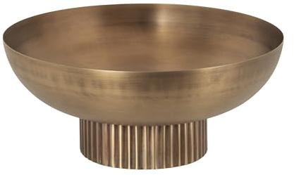 Kate and Laurel Rooks Ribbed Decorative Metal Bowl; 12 Inch Diameter; Brass; Modern Raised Fruit Bowl for Kitchen Counter or Use as a Key Bowl for an Entryway Table