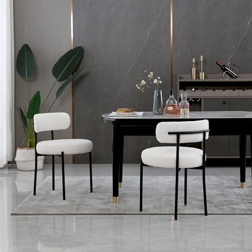 AISALL Esszimmerstühle 2er Set mit Rückenlehnen,Küchenstühle Gestell aus Schwarze Metall, Polsterstuhl Modern Retro Design Stühle, Stühle für Küche, Esszimmer, Weiß