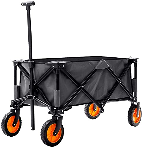CRBUDY , Faltbarer Gartenwagen, Klappwagen, Schubkarre, Garten-Einkaufswagen für den Außenbereich, robuster Campingwagen, Ziehwagen, Grau