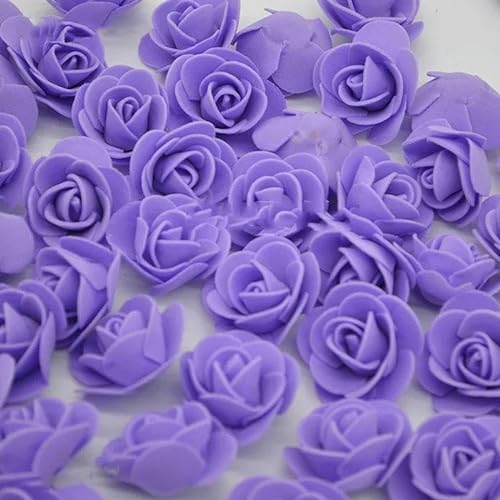 ZFISH 50 Stück/Los 3 cm Mini-PE-Schaumrosen, vielseitig verwendbare künstliche Blütenköpfe, Hausgarten, DIY-Kranzzubehör, Hochzeitsdekoration, lila