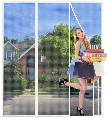 Magnetic Fly Insect Net Screen Door Vorhänge gegen Fliegen Moskito Klettverschlussmontage Tür Mückennetz Magnet Tür für Balkontür, 105x215cm Weiß