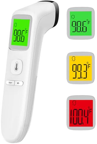 No Touch Forehead Thermometer for Adults and Kids, Non Contact Infrared Digital Thermometer with Instant Accurate Readings, Easy to Read LCD Display, Mute Mode, and Fever Alarm