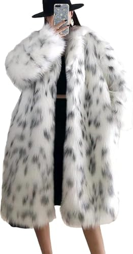Elegante Cappotto di Pelliccia Soffice da Donna Tendenza di Moda Sciolto Cappotto di Leopardo Casual Inverno Ispessito Antivento Caldo Cappotto di Peluche di Media Lunghezza (Bianco,3XL)