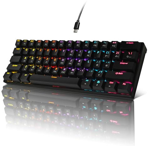 Bangsanth Mechanical Keyboard, 60% Mechanical Gaming Keyboard with Red Switches and Dynamic 19-Mode Backlight - Plug and Play, 61-Key, Anti-Ghosting, for PC, Windows, Mac, Gamer, Office, Typists