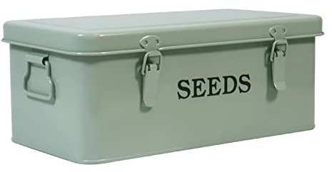 Saatgut Aufbewahrung Metall 4 Fächer Samen Box Grün 33x18x13cm Garten | Samen Organizer für Samentüten und Pflanzenetiketten, praktische Sortierung mit Deckel für Hobbygärtner und Pflanzensaison