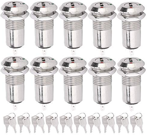 10 interruttori a chiave cilindrici, in acciaio inox, con dado chiave, 12 mm, CA CC 220 V, design unico a chiave (tirante singola)