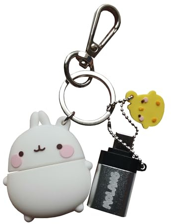 WONDEE Molang 2 i 1 nyckelring + USB och USB C-stick rolig 32 gb, Molang-figurer med extra USBC-adapter – presenter söt och kawai USB-minne djur