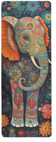 Cgiub Tappetino da yoga con elefanti e fiori, per yoga, pilates, 180 x 66 cm, sottile e antiscivolo, tappetino da fitness, ecologico, da viaggio, allenamento, casa