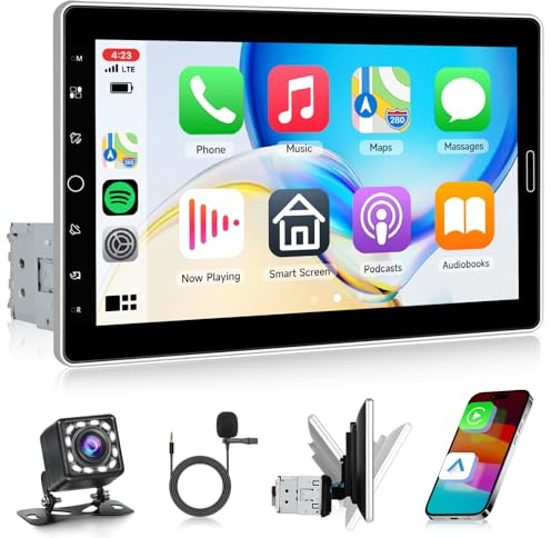 1-Din-Autoradio Kabelloses CarPlay Android Auto, 10,1-Zoll-IPS-Touchscreen drehbar Car Player mit Bluetooth, AM/FM/RDS-Radio, Lenkradsteuerung, EQ, Mirror Link, USB