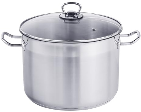 XL Profi Universalkochtopf Suppentopf Jumbotopf Ø 26x18cm, 10 Liter, ca. 2 kg, Silber - für alle Herdarten auch Induktion inkl. Glasdeckel