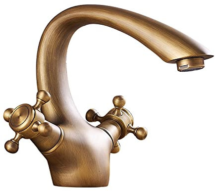 Grifo de latón vintage con doble mango cruzado para lavabo de baño, grifo de tocador dorado de un solo agujero