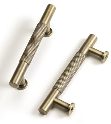 ASIADES Antique Brass Kitchen Knurled Cabinet Pulls - 3(76mm) Hole Center Solid Brass Pulls Dresser Drawer Handles,Wardrobe Closet Cupboard Bathroom Cabinet Hardware Handles