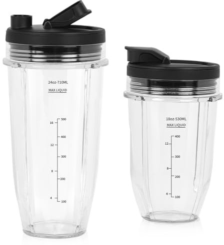 SWAWIS Kit di 2 Bicchieri Sostitutivi per Frullatore da 18oz (530ml) e 24oz (710ml) Compatibile con Ninja Auto-iQ Frullatore BN750EU BN495EU BN800EU TB301EU TB401EU CB100EU CB350EU