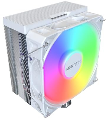 MONTECH NX400 ARGB - CPU-Kühler, Einzelturm, 4 fortschrittliche Heizrohre, 52-Lamellen-Kühlkörper, E28, 120 mm FDB statischer Drucklüfter, 28 mm Lüfterstärke, Eckabdeckungs-Fußpolster, polierte