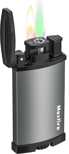 Maxfire Dual Flame Lighter - Windproof Adjustable Jet Flame and Soft Flame, Refillable Butane Lighter,Gift for Collection,Candle, BBQ, Kitchen, Camping(Sold without Gas)