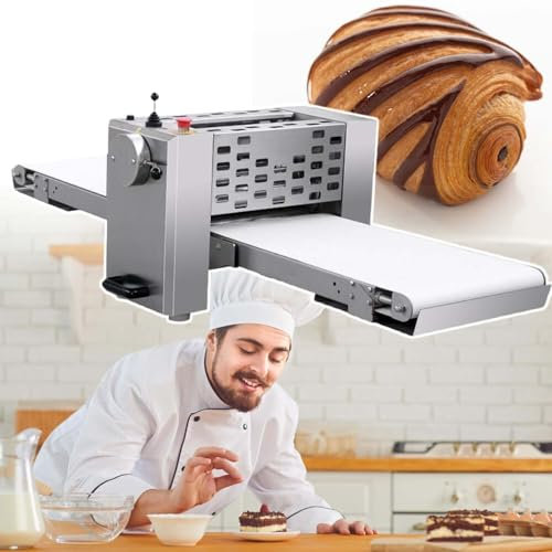 HCAUYNN Sfogliatrice A Nastro Trasportatore Commerciale da 11,8, Stendipasta Elettrico da Banco per Pizza E Pasta, Macchina Pieghevole per Pasticceria