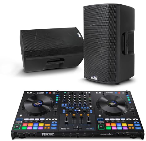 Rane FOUR DJ Controller and ALTO TX412B Powered PA Speakers Pair for Live Music, DJ sets, Events, Music production