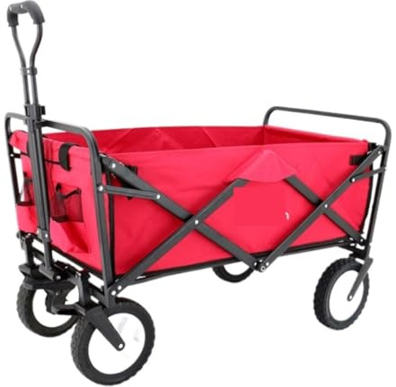 Chariot de plage pliable avec 4 roues – Chariot utilitaire d'extérieur portable pour camping, pêche, shopping, idéal pour le transport de matériel et de fournitures