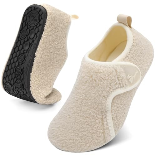 Spesoul Bedroom Slippers Women Men Rubber Soles House Slippers Indoor House Shoes Slip On Slipper Socks for Home Swollen Edema Feet 6.5-7 Women/5-5.5 Men