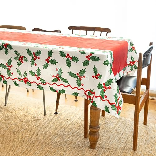 Talking Tables Botanical Holly - Tovaglia natalizia riutilizzabile, 180 x 140 cm, con motivo agrifoglio festivo, facile da pulire, decorazione natalizia