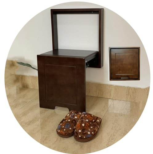 Sedia pieghevole da parete solida, spessore 6,8 cm, mini sgabello per ingresso, portico, balcone, facile installazione, 40 x 40 cm, sgabello fasciatoio marrone scuro