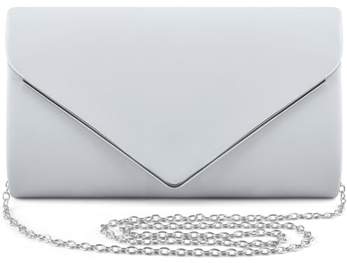 ERKOON Clutch Damen, Leder Kettentasche, Silber Abendtasche Handtasche, Elegante Envelope für Freizeit Date Wedding Party Cocktail