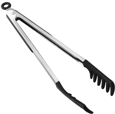 Pinzas para pasta-alicates de espagueti de silicona resistentes al calor de 12 pulgadas con puntas antideslizantes dentadas | Mango de acero inoxidable para servir alicates para cocinar, barbacoa