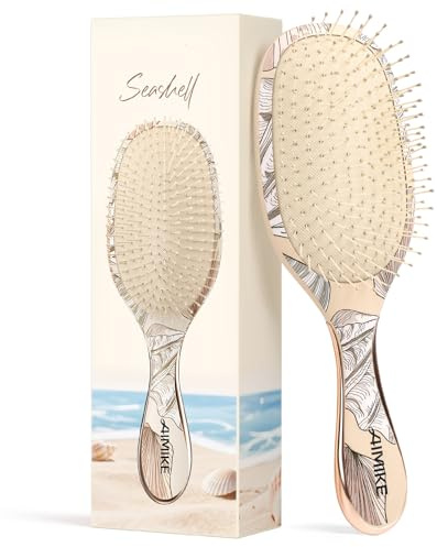 AIMIKE Haarbürste ohne Ziepen, Detangler Bürste mit weichen Borsten, schmerzfreie Entwirrungsbürste für hartnäckige Knoten, besonders sanft zu feinem Haar, ideal für Kopfhautpflege und Massage,Muschel | 1,8 cm hochbelastbare Borsten, Paddelbürste, leicht zu reinigender Rücken; sanftes Entwirren für Kinder und zarte Kopfhaut