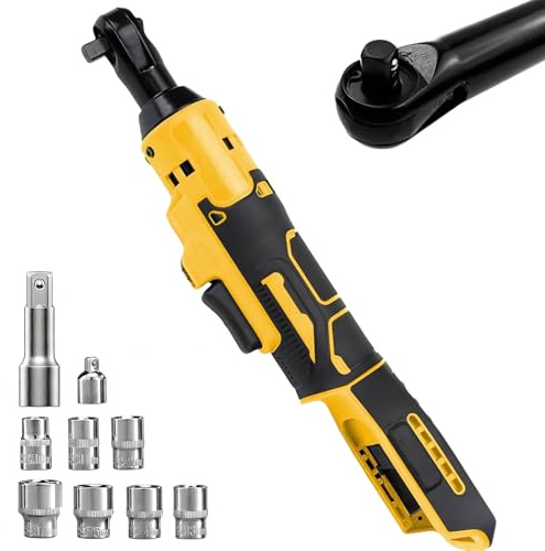 Cordless Ratchet Wrench for DeWalt 18V 20V, 3/8 Extended Electric Power Ratchet with 8 Sockets & Built-in LED Light & 1/4 Adapter 80N.m 320RPM for Automotive Workshops and Home Garages