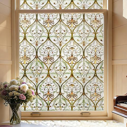 ADD.HERES Stained Glass Window Film Privacy,Honeysuckle Melody44X120CM | Decorative Window Privacy Film UV Blocking Static Cling No Glue Rental Friendly for Home Kitchen Office