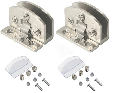Bamyli 2PCS 90 Degree Frameless Glass Door Pivot Hinge for 5-6mm Glass, Zinc Alloy Clamp Hinge Kit for Shower/Bathroom/Cabinet Door Hinges, No-Drill Installation with Screws