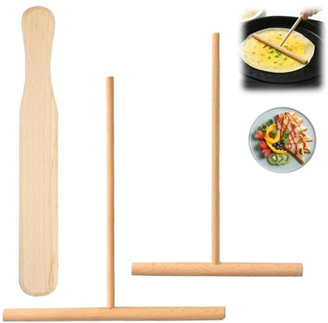 Hiacinto 3 Stück Crepes Verteiler und Wender Set aus Holz (12/18/30 cm) | Komplett-Set aus Holz mit Teigverteiler für Crepes & Wender , für Crepes Pfannkuchen Torten - für Pfannen und Crepes-Maker