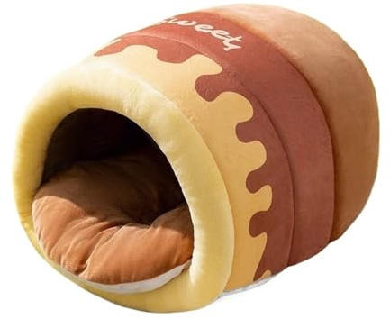 Compatible for Winter Indoor Warm Plush Cat Bed with Reindeer Appearance Hide Seek Tunnel Play Sleep Integrated House(Honey jar,S)