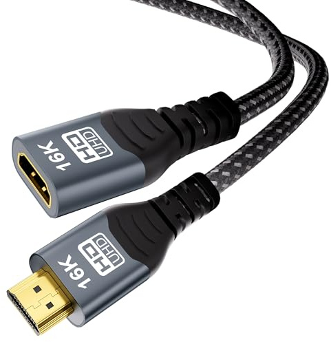 CAKOBLE Cable Prolongador HDMI 2.2 1.5m,Extensión HDMI 96Gbps Ultra High Speed,16K@60Hz, 8K@240Hz 4K@480Hz, Compatible HDMI 2.1,eARC, HDR10+, Dolby, HDCP 2.3, Sin pérdida de señal para TV PS5 Xbox