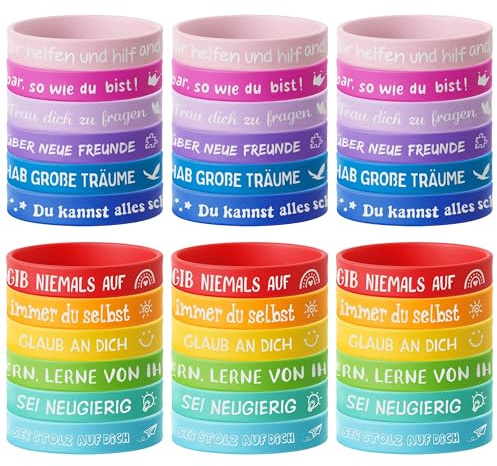 YYwwLX 36 Stück Motivationsarmbänder Kinder Deutschland, 18cm Silikonarmband 12 inspirierenden Sprüchen Mitgebsel Mitbringsel Kindergeburtstag für Abschiedsgeschenk Schüler Grundschule